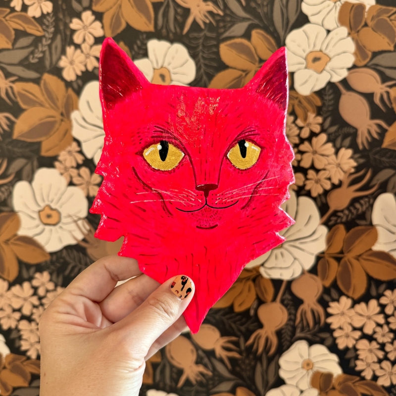 Flamingo - Cat Paper Mache Wall Hanging